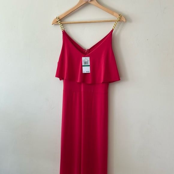 Michael Kors NWT Hot Pink Floor-Length Dress • Size L • Gold Chain Detail - Picture 6 of 13